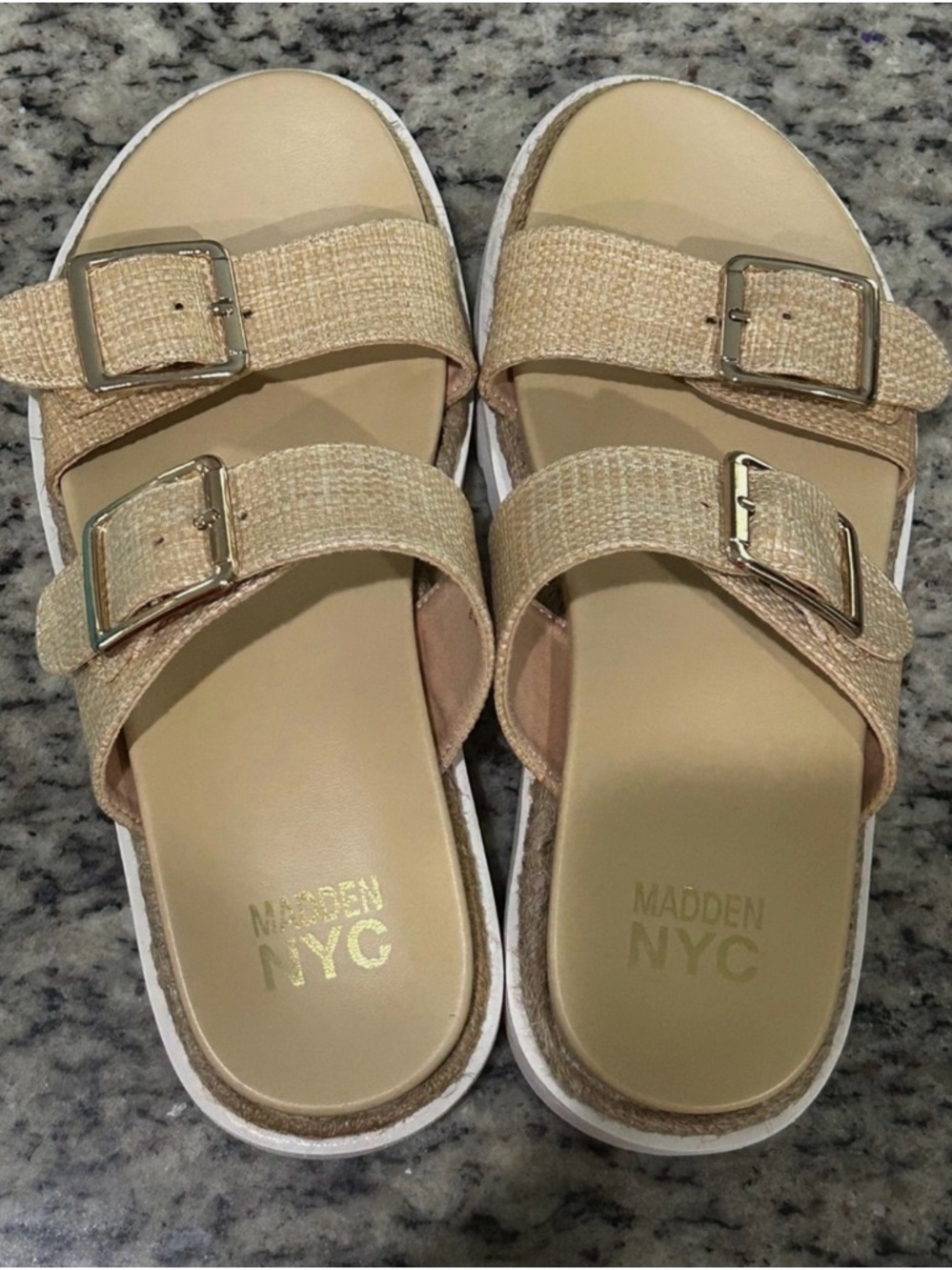 Madden NYC Sz 8.5 Platform Slide Woven Raffia Sandal Boho Chic Summer Vacation
